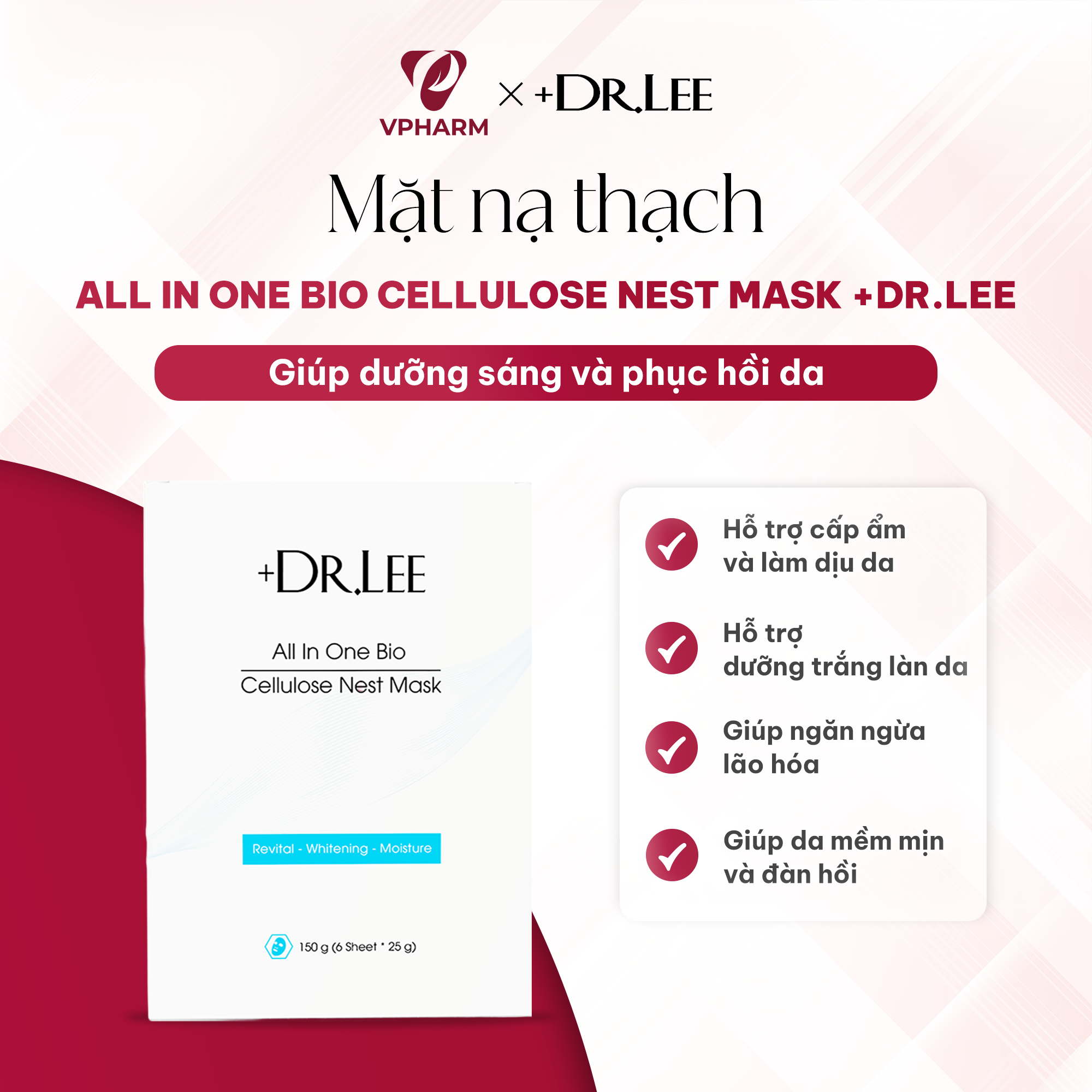 Set Mặt Nạ Thạch Dưỡng Sáng, Phục Hồi Da +Dr.Lee All In One Bio Cellulose Nest Mask