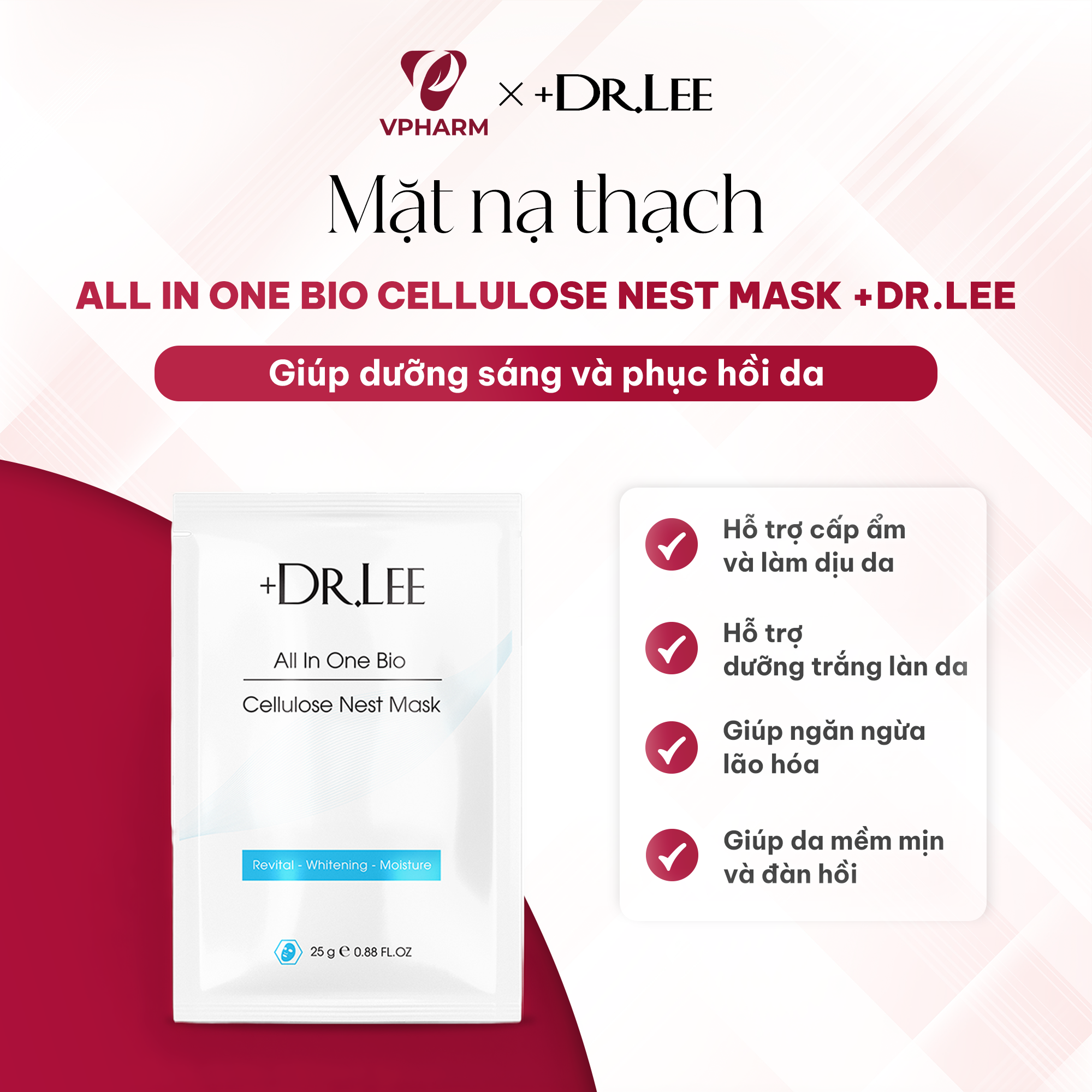 Miếng lẻ Mặt Nạ Thạch Dưỡng Sáng, Phục Hồi Da +Dr.Lee All In One Bio Cellulose Nest Mask