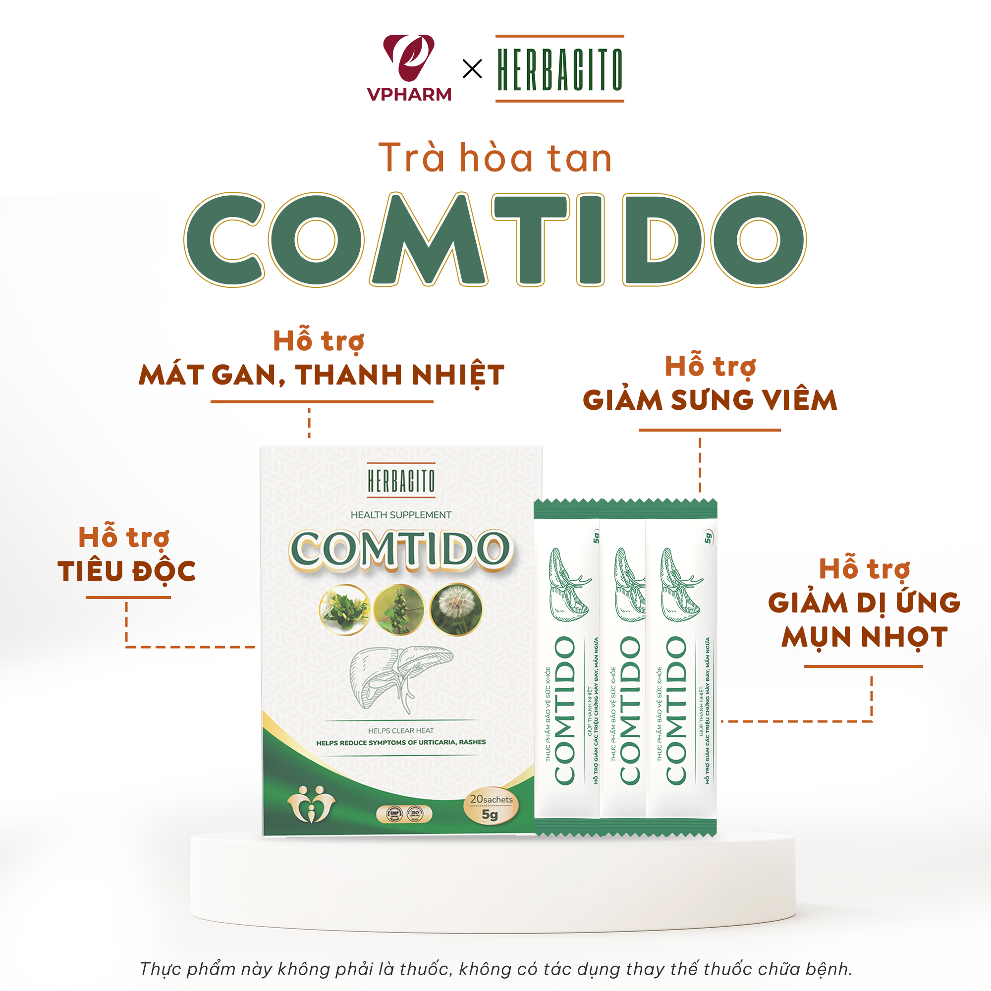 TRÀ HÒA TAN COMTIDO GIÚP THANH NHIỆT, GIẢM MẨN NGỨA, MÀY ĐAY