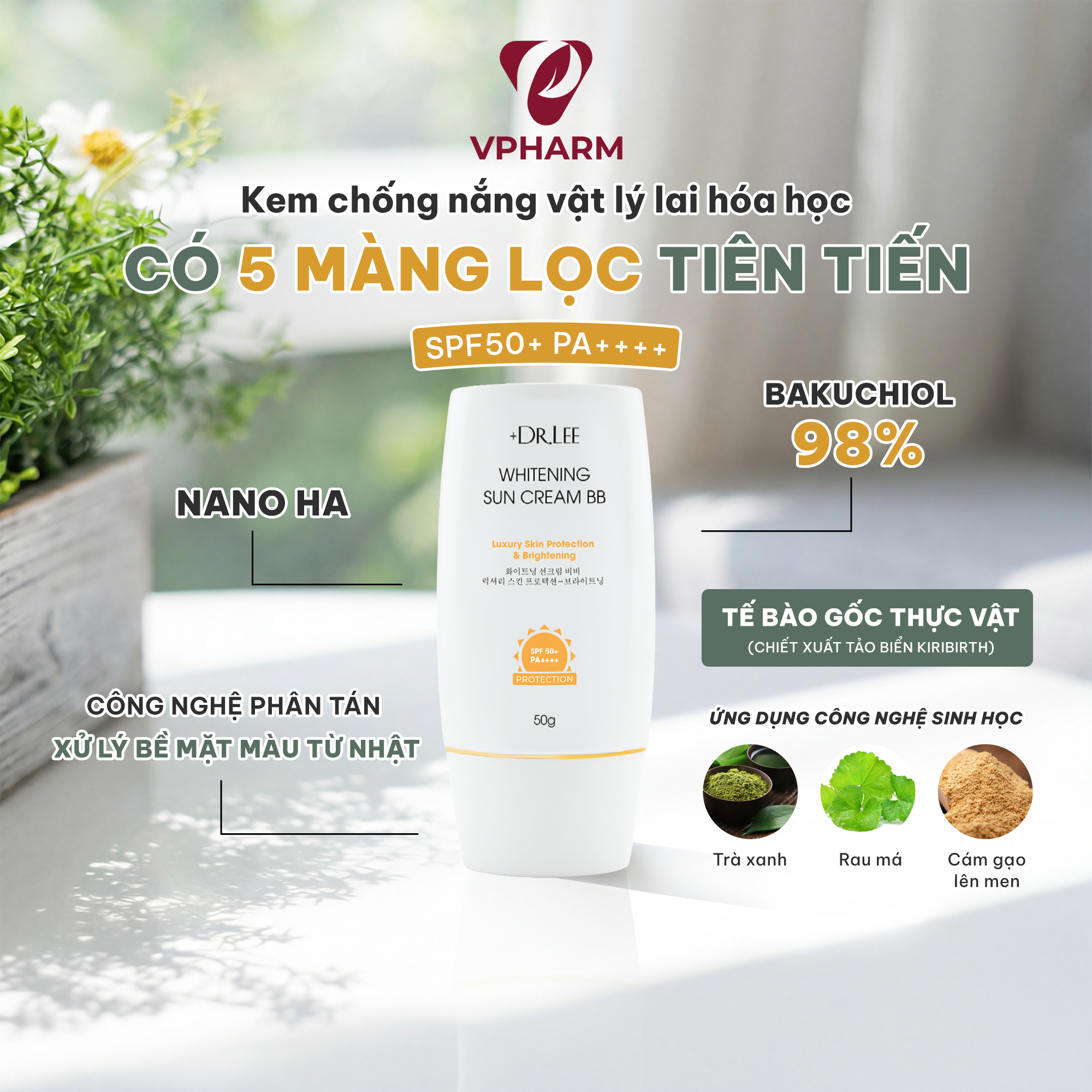 Kem Chống Nắng Phổ Rộng +Dr.Lee BB Luxury - Nâng Tone, Trắng Sáng & Ngừa Lão Hóa (SPF 50+/PA++++, Bakuchiol 98%, 50g) - Ảnh 4